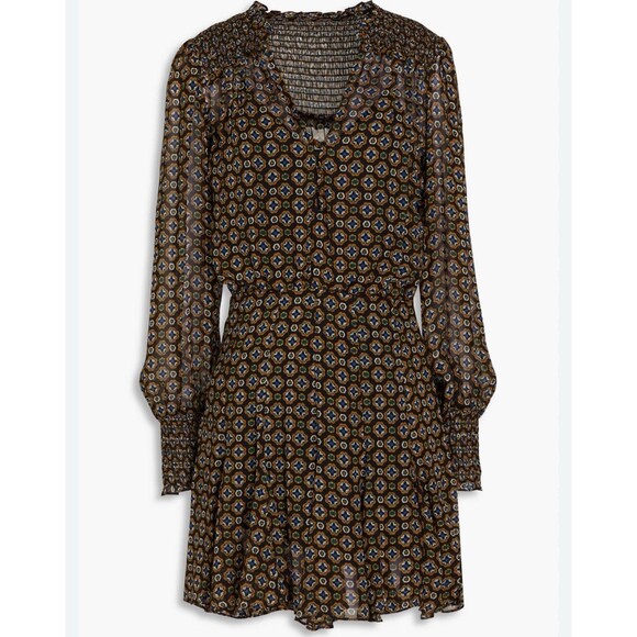 Veronica Beard Sacco Smocked Long Sleeve Mini Dress Sz 6 New - Picture 1 of 10